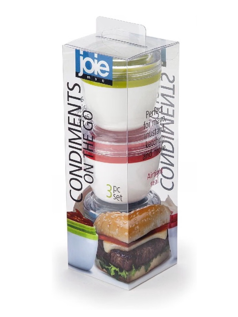 Joie Stackable Condiment Cups in White with Green, Red, Blue Lids